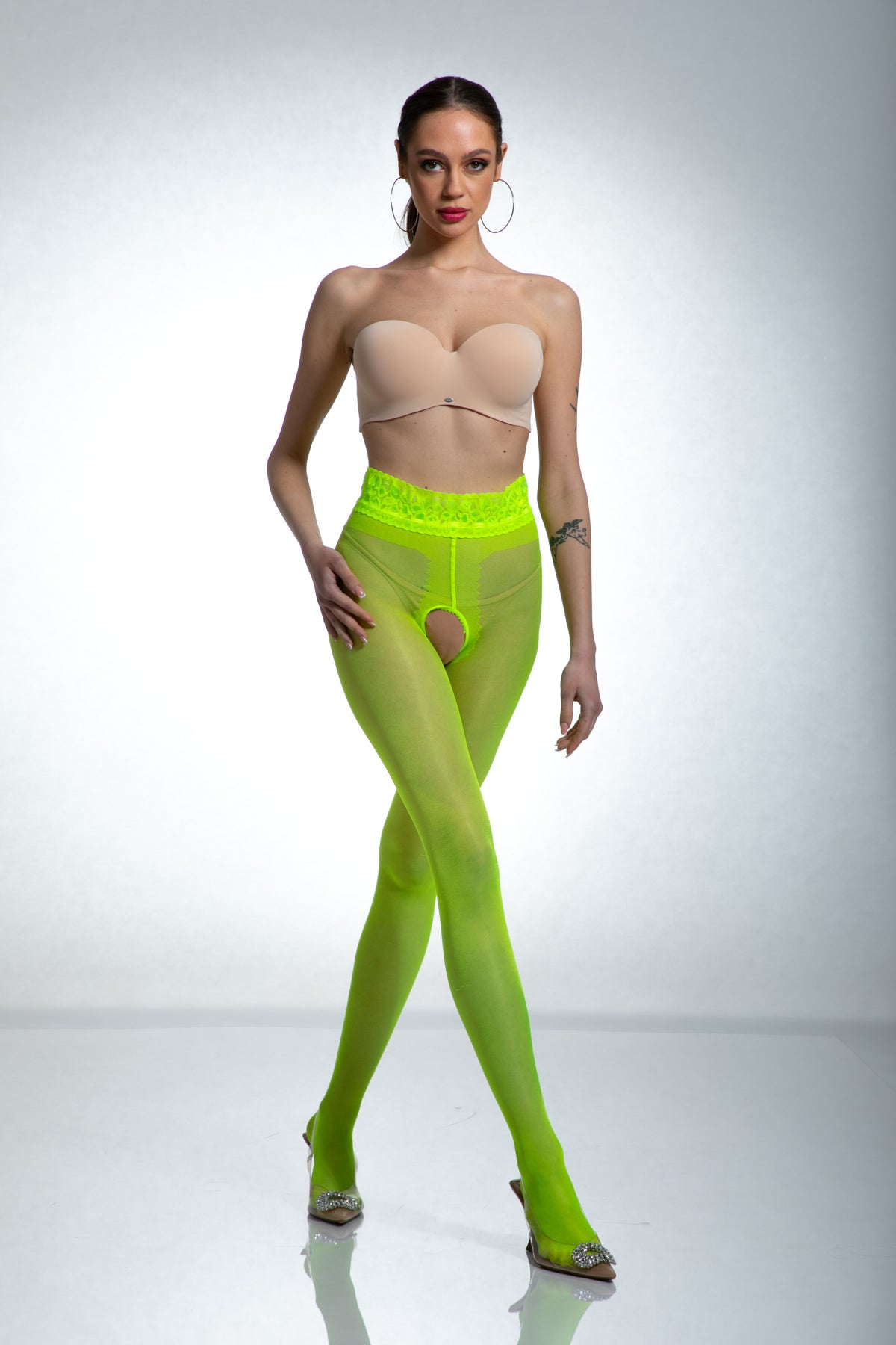 Amour hip lace 30 den strømpebukser uden skridt fluo gul