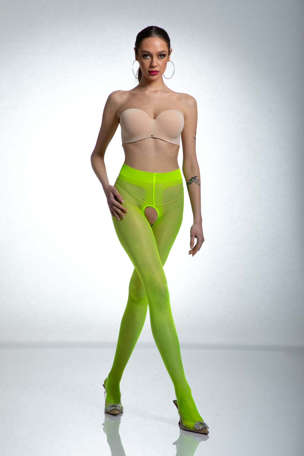Amour hip gloss 20 den strømpebukser uden skridt fluo gul