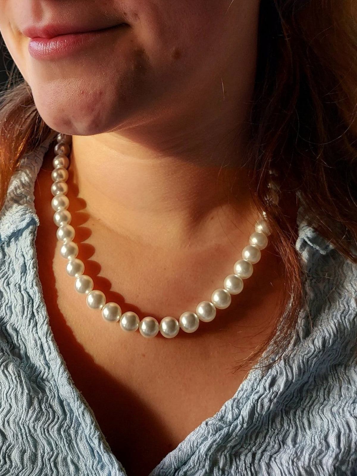 Traveller Ketting - 12mm/50cm parel wit - karabijn geplatineerd - 740250