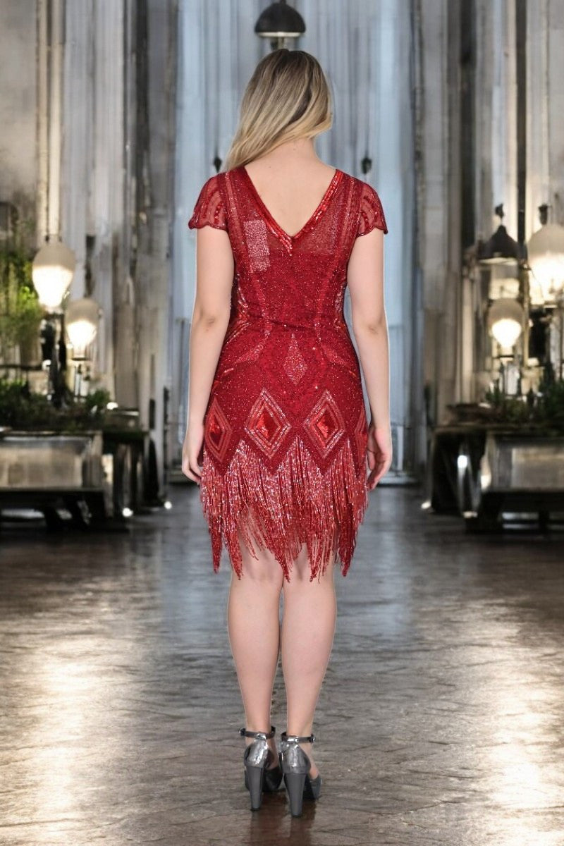 Art deco fringe flapper dress in red