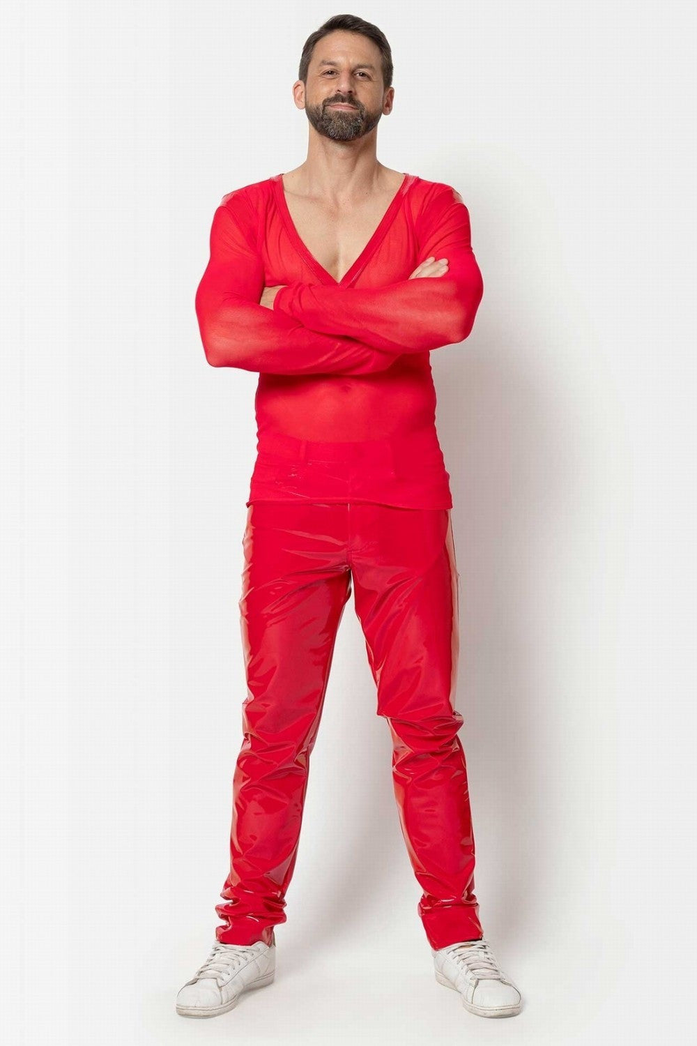 Maison Catanzaro -PC506703H6- Pantaloni Shawn in vinile rosso