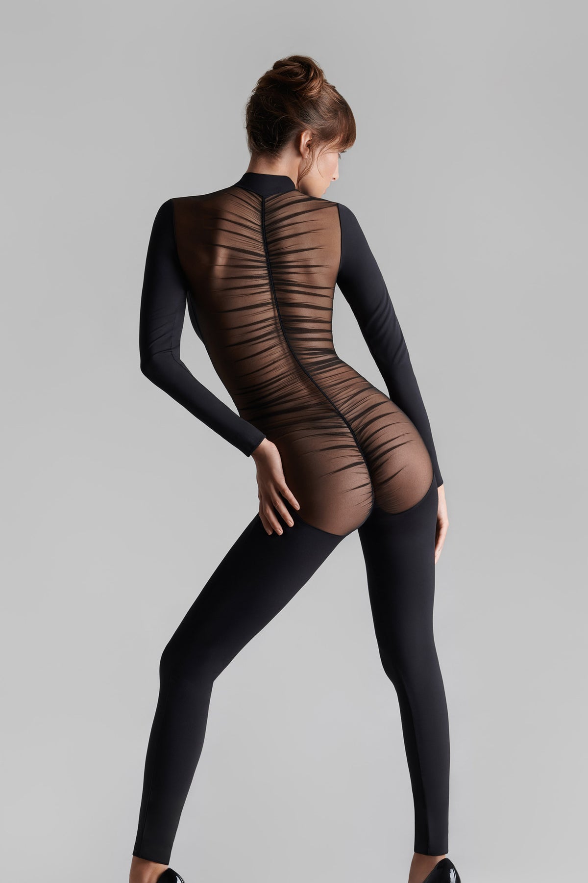 Scandale -562082- transparent back long sleeves Jumpsuit - Nuit Fauve