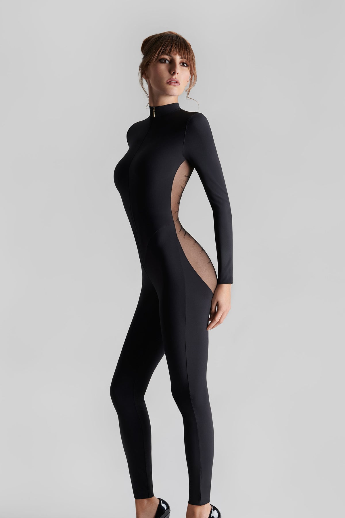 Scandale -562082- transparent back long sleeves Jumpsuit - Nuit Fauve