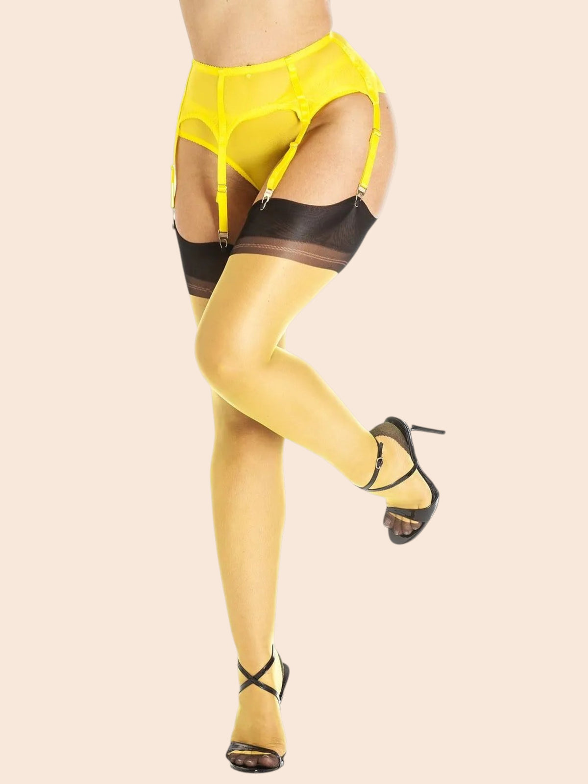 Serata Full Contrast nylon kousen met versterkte hiel en teen – Lemon