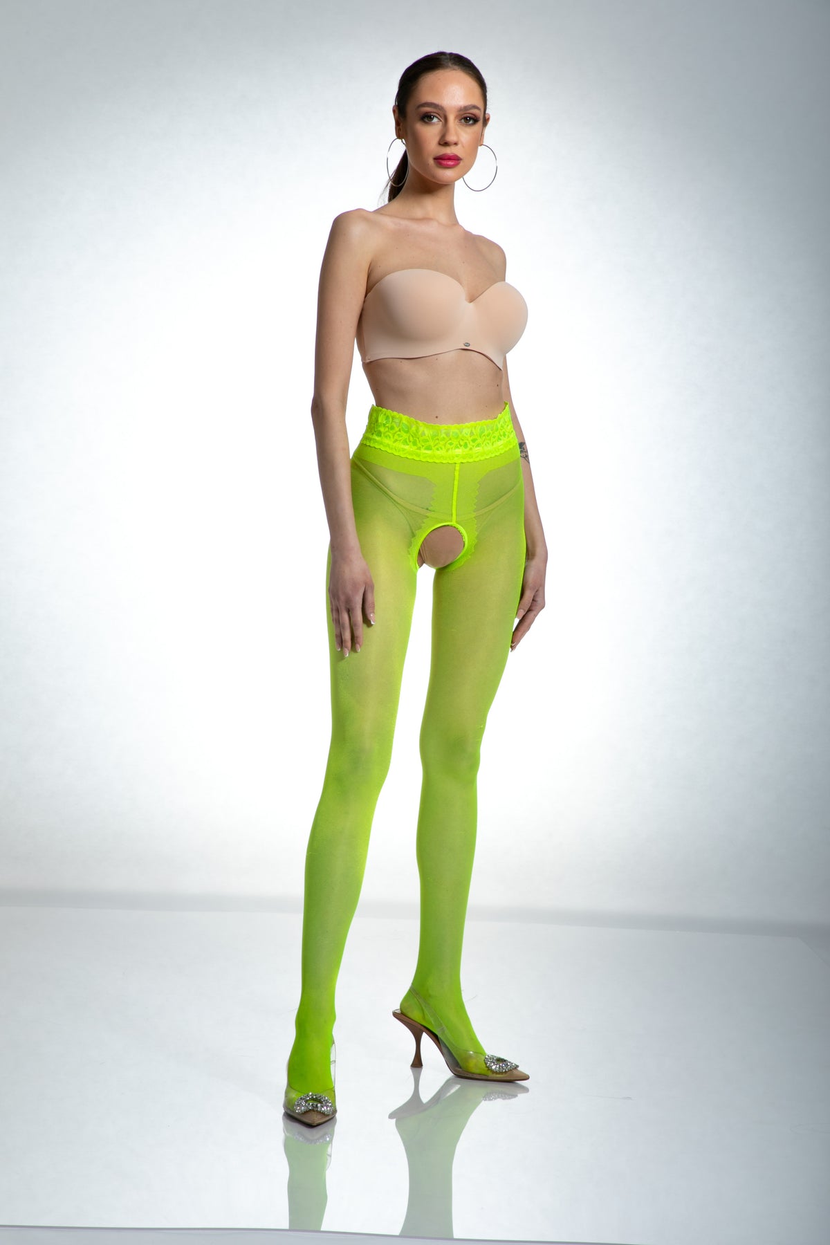 Amour hip lace 30 den strømpebukser uden skridt fluo gul
