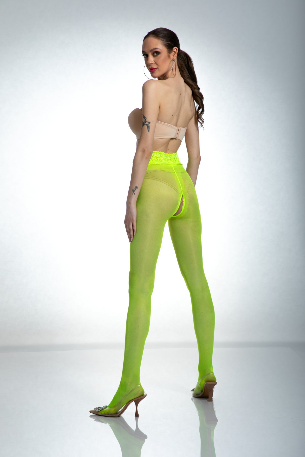 Amour hip lace 30 den strømpebukser uden skridt fluo gul