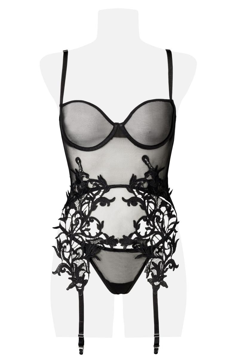 Grey Velvet 2-piece suspender set with lace 15234