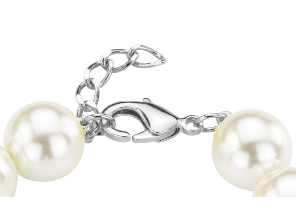 Traveller armband - 12mm/19+3cm parel wit - karabijn geplatineerd - 740219