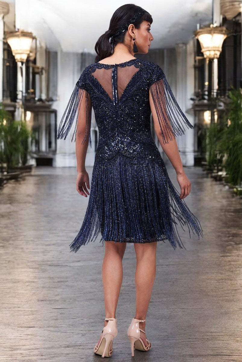 Rochie Sybill cu franjuri, culoare navy