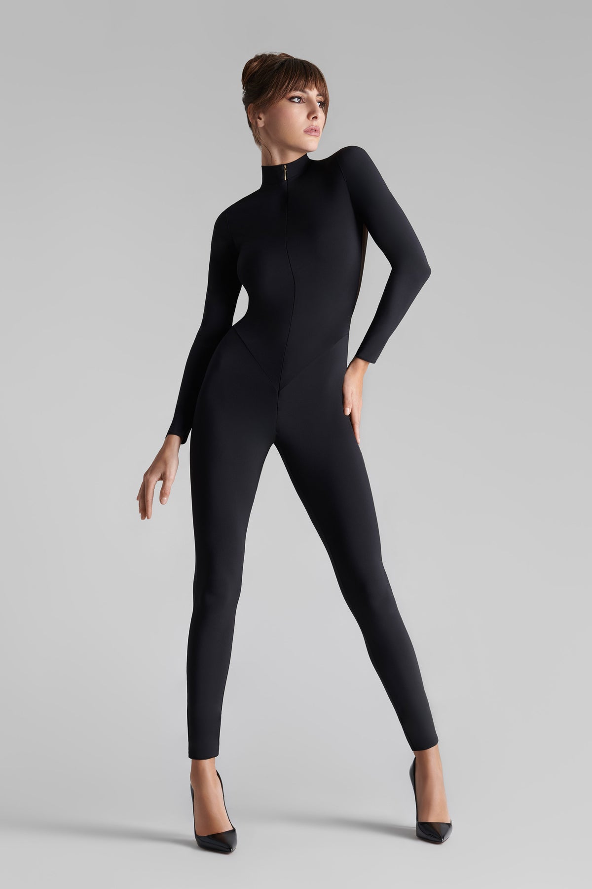 Scandale -562082- transparent back long sleeves Jumpsuit - Nuit Fauve