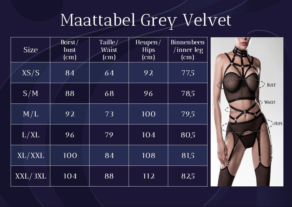 Grey Velvet 2-piece suspender set with lace 15234