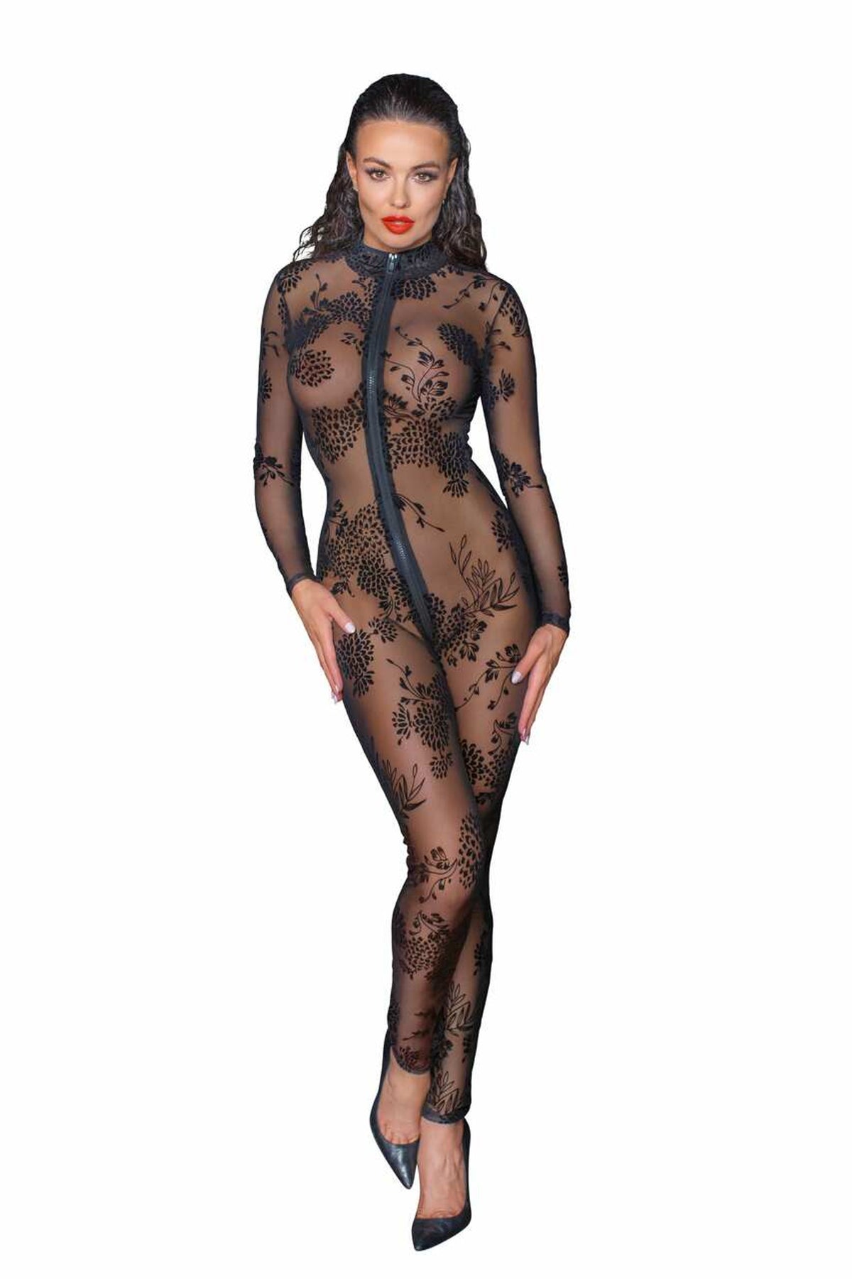 Noir Handmade -F237- Lange tule-overall met driedelige ritssluiting