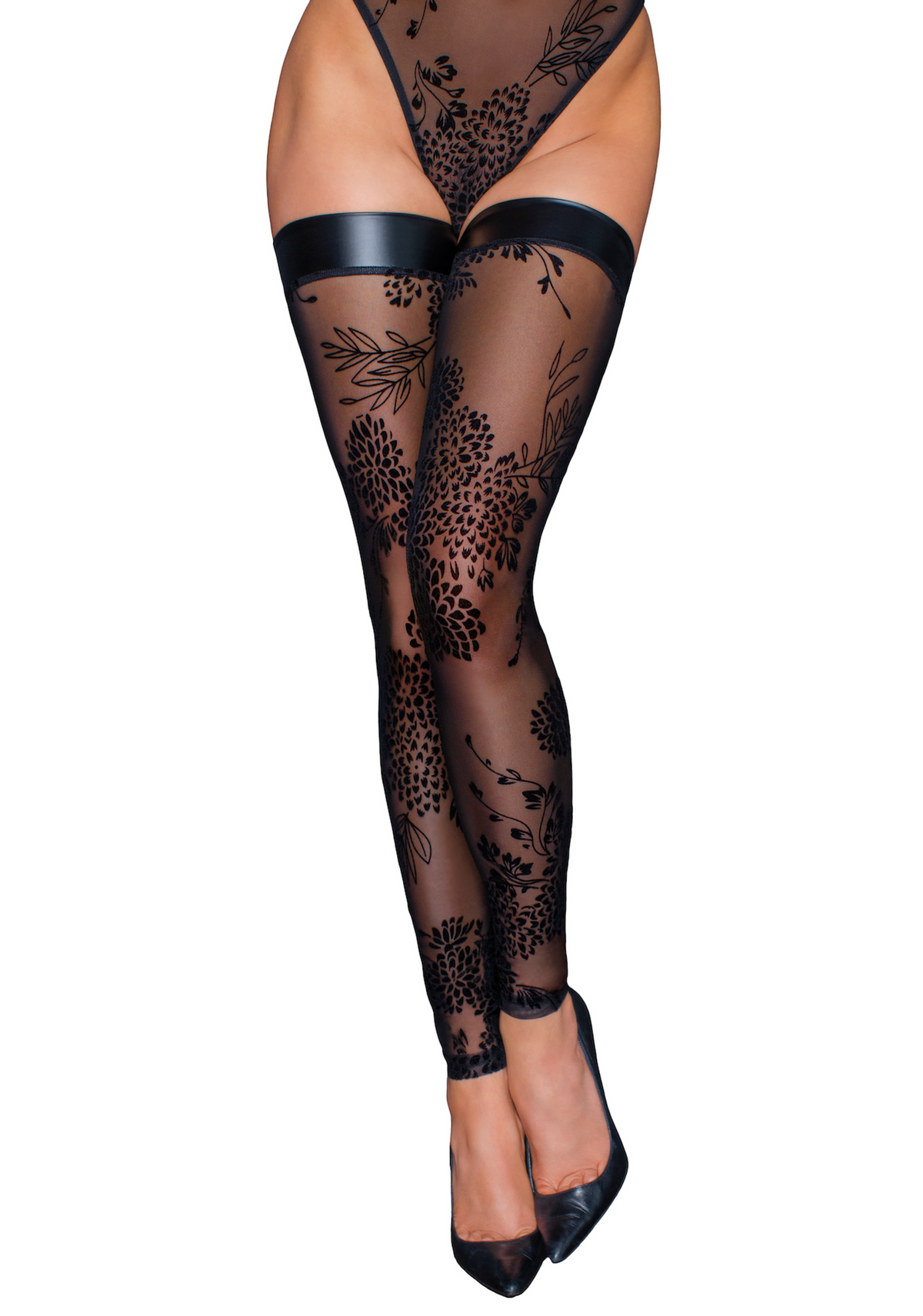 Noir Handmade -F243- Топли чорапи с шарка от флокирана бродерия