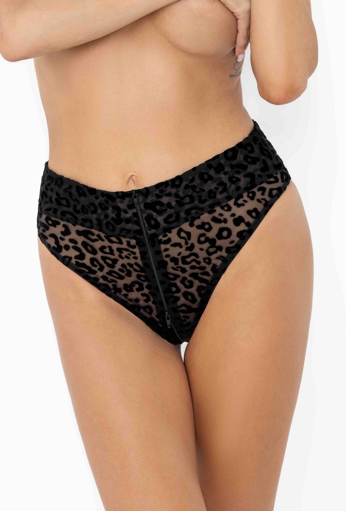 Noir Handmade -F290- truse med glidelås i leopardmønster
