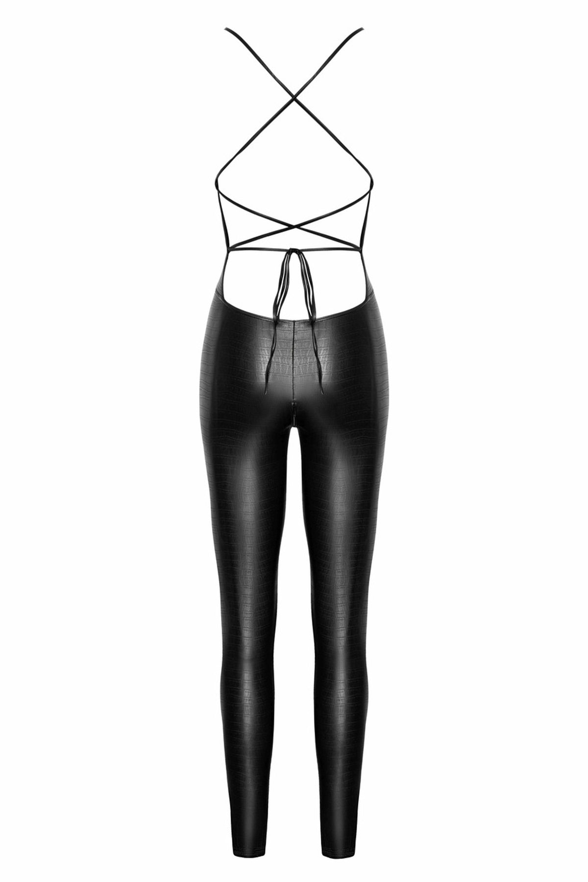 Noir Handmade -F316- Wild krokodillenprint wetlook catsuit met vetersluiting op de rug