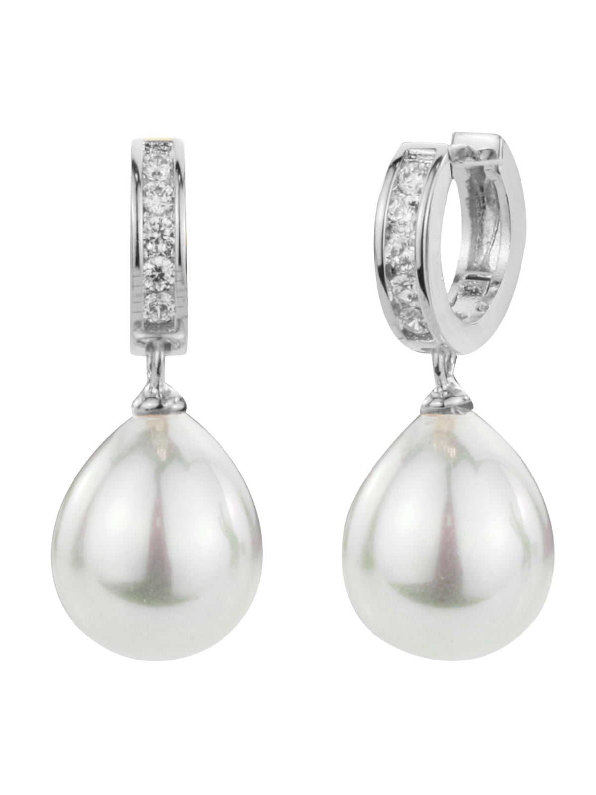 Traveller karika fülbevalók - platinázott - 12x14 mm fehér gyöngyök - 119006