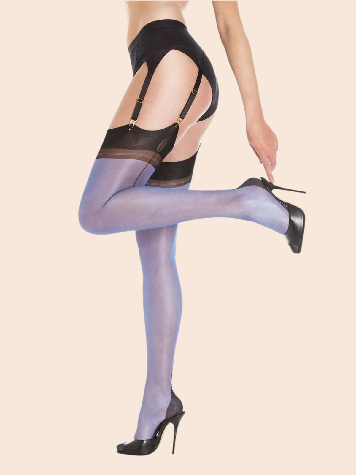 Serata Full Contrast nylon kousen met versterkte hiel en teen – Sapphire Blue