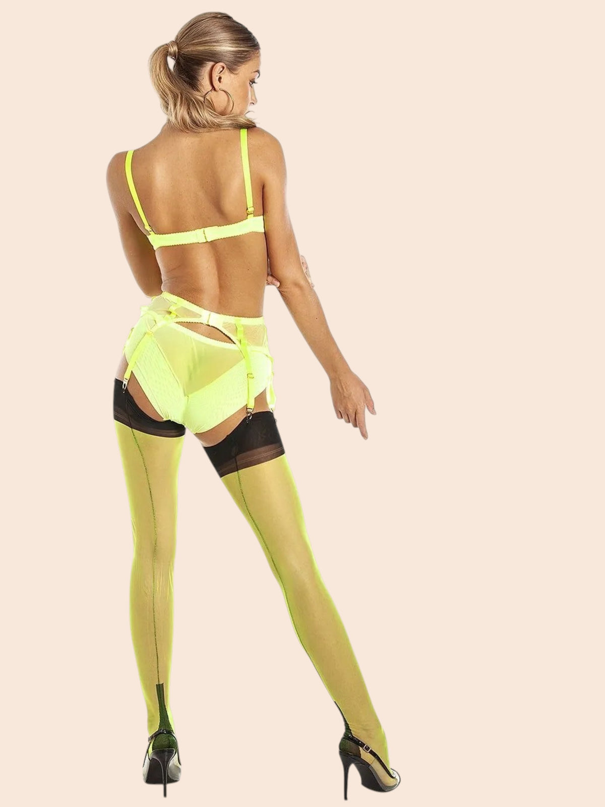 Serata Full Contrast nylon kousen met versterkte hiel en teen – Neon Yellow